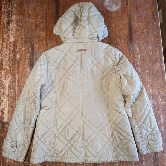 Lauren Ralph Lauren Quilted Jacket Black Label Hooded Coat Beige Classy Used L - Picture 12 of 12